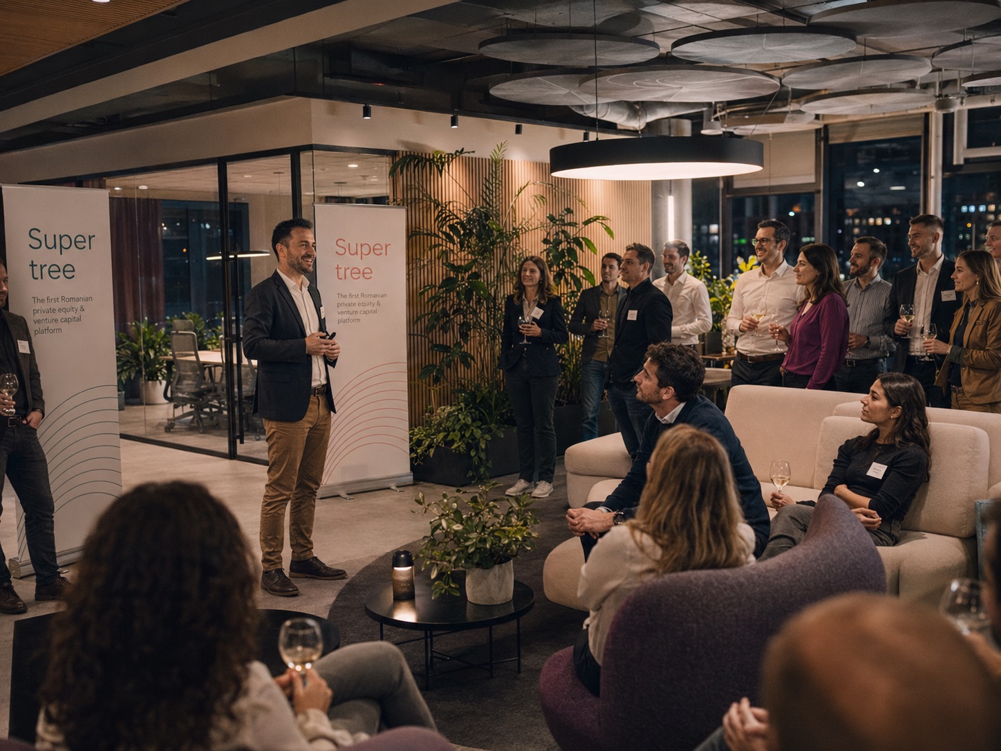 Evening cocktail reception in the Supertree open space at BOC Tower