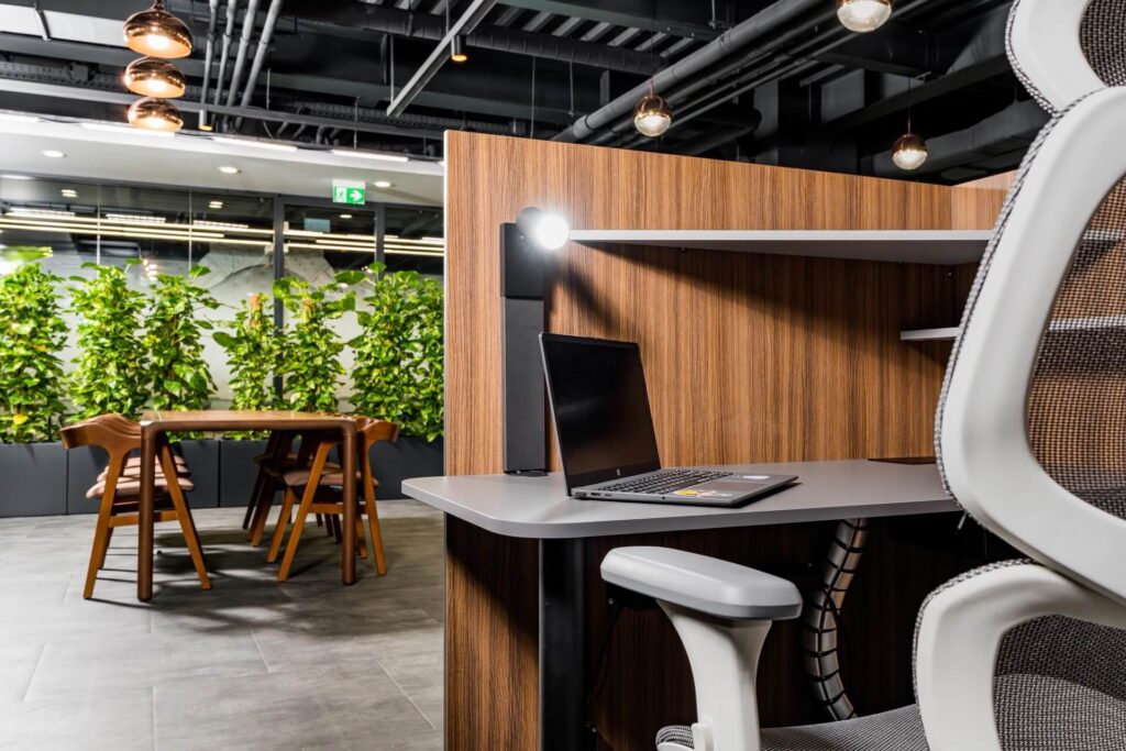 Modullo mini-office workspace with Herman Miller chair and integrated lighting