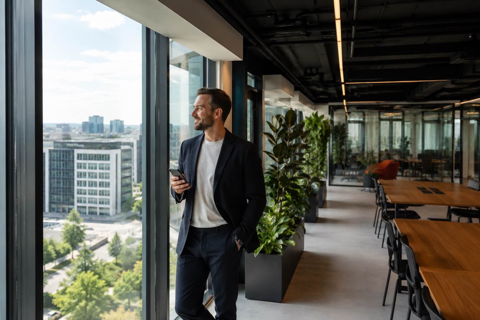 Entrepreneur working from a Class A office at BOC Tower, Pipera