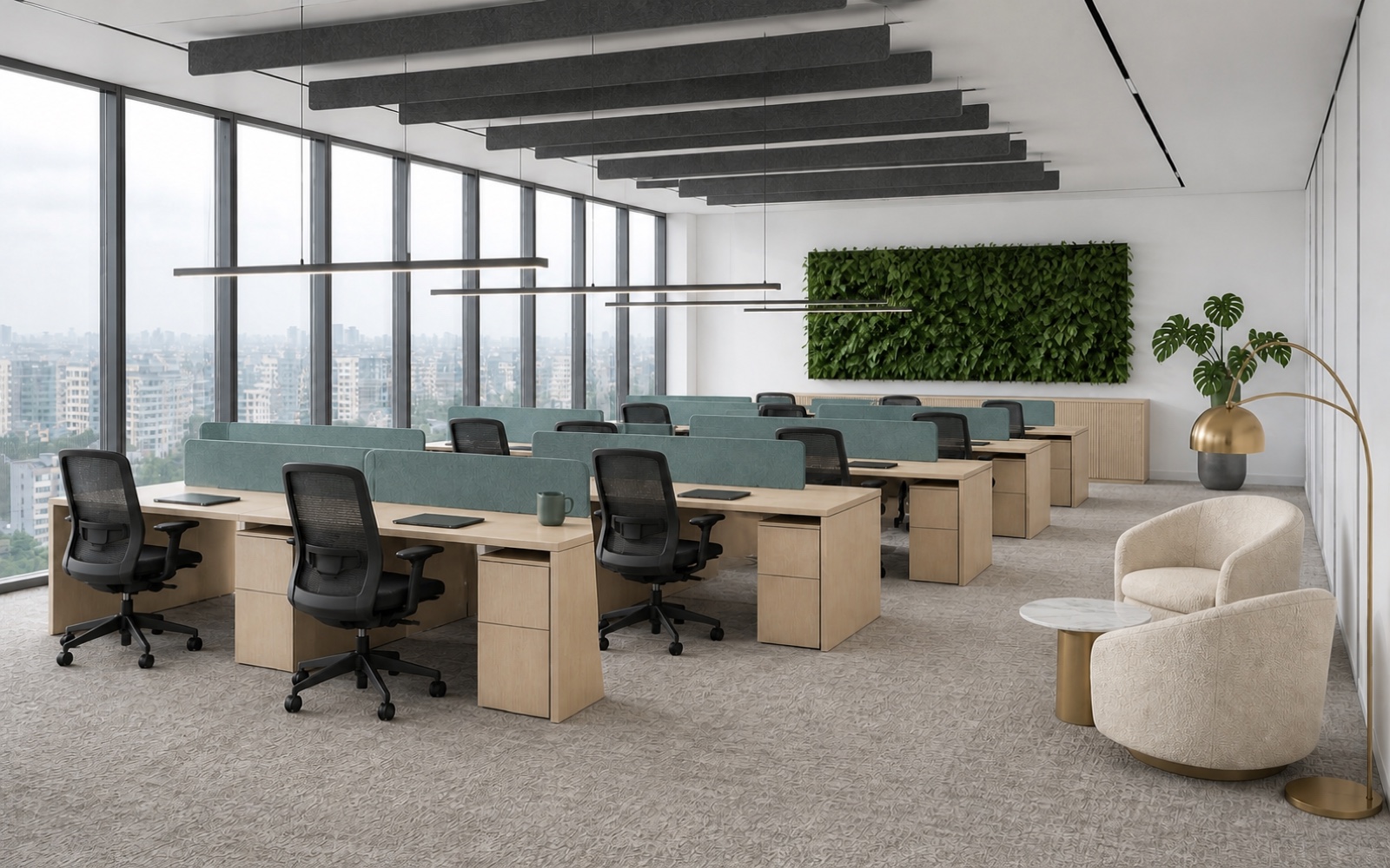 Visualisation of a private managed office on Floor 6 configured for a team of fourteen