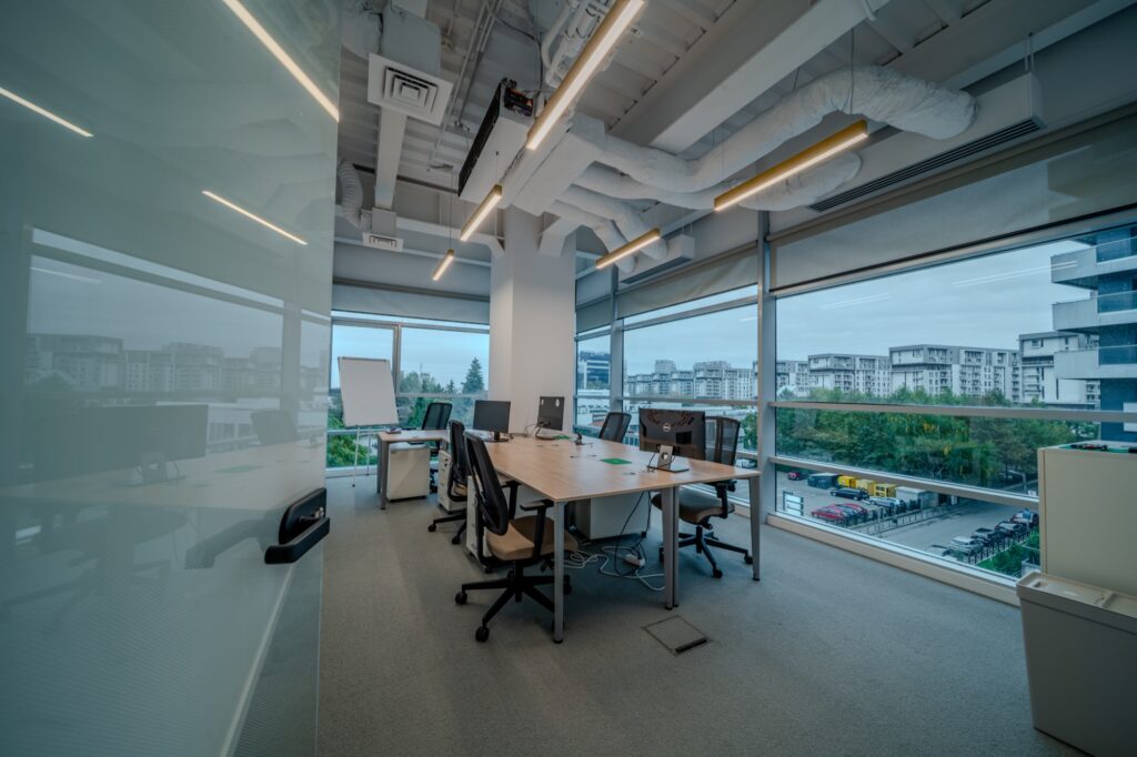 A private Supertree office with floor-to-ceiling windows over the city